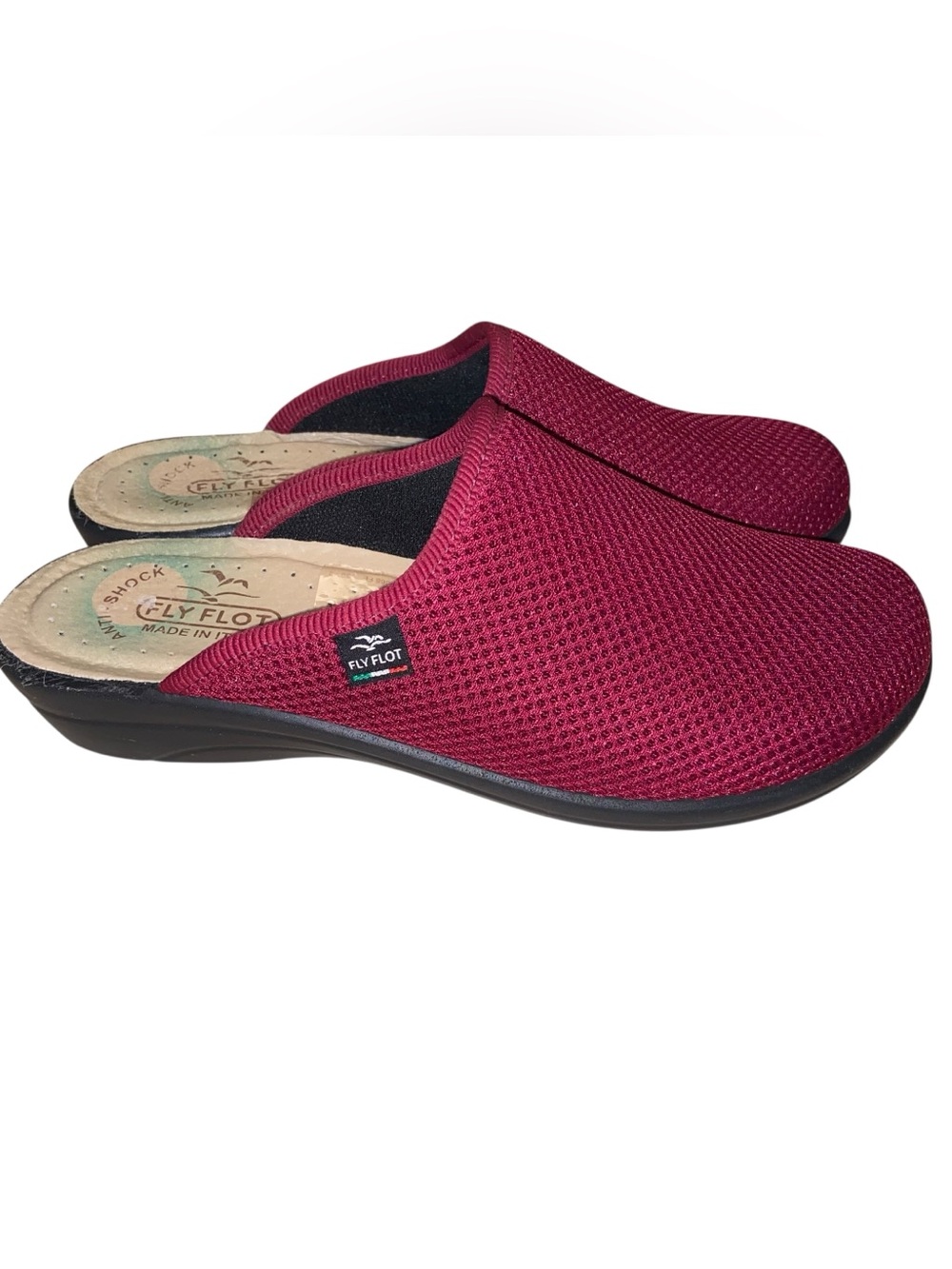 Fly Flot Shoes Womens Size 39 (8.5-9) Red Mesh Wedge Slip On Mules Clogs Italy